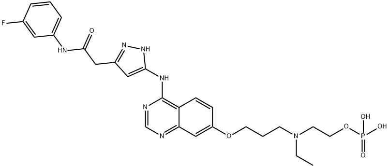 5-[[7-[3-[乙基[2-(磷酰氧基)乙基]氨基]丙氧基]-4-喹唑啉基]氨基]-N-(3-氟苯基)-1H-吡唑-3-乙酰胺cas:1983928-04-6