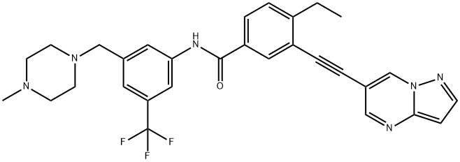 4-Ethyl-N-(3-((4-methylpiperazin-1-yl)methyl)-5-(trifluoromethyl)phenyl)-3-(pyrazolo[1,5-a]pyrimidin-6-ylethynyl)benzamidecas:1429617-90-2