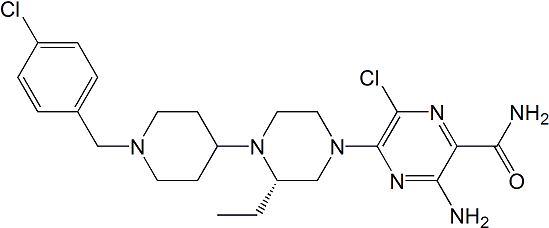 cas:906805-42-3|3-氨基-6-氯-5-[(3S)-4-[1-[(4-氯苯基)甲基]-4-哌啶基]-3-乙基-1-哌嗪基]吡嗪甲酰胺