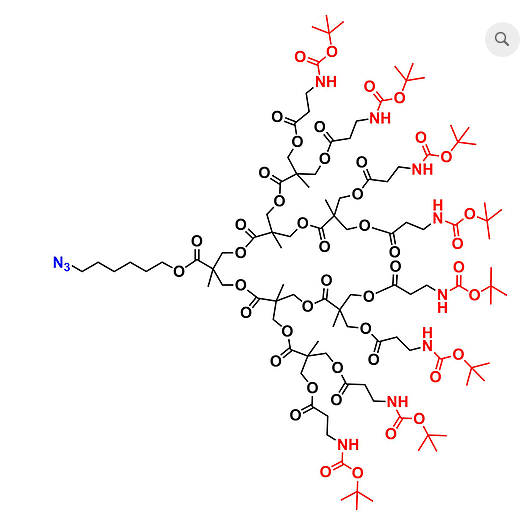 bis-MPA NHBoc Dendron, Azide Core, G3 叠氮化物核的二羟甲基丙酸叔丁氧羰基修饰的三代超支化大分子