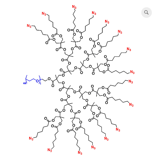 bis-MPA Dendronised mPEG 2k, Azide Functional G4 甲氧基-聚乙二醇2k核的二羟甲基丙酸叠氮修饰的四代树状聚合物交联产品