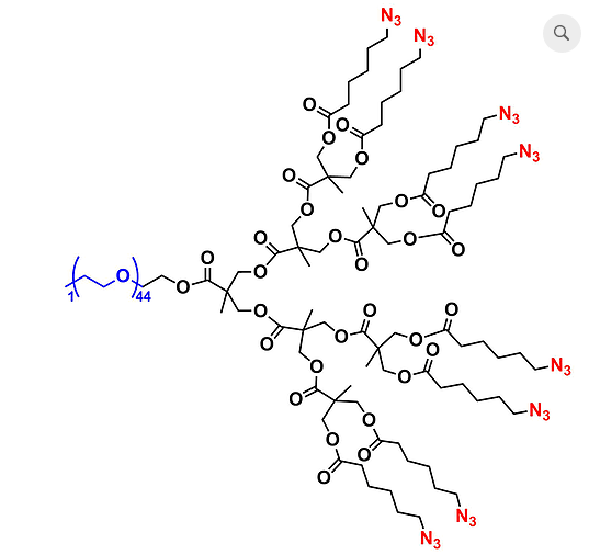 bis-MPA Dendronised mPEG 2k, Azide Functional G3 甲氧基-聚乙二醇2k核的二羟甲基丙酸叠氮修饰的三代树状聚合物交联产品