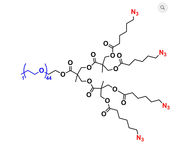 bis-MPA Dendronised mPEG 2k, Azide Functional G2 甲氧基-聚乙二醇2k核的二羟甲基丙酸叠氮修饰的二代树状聚合物交联产品