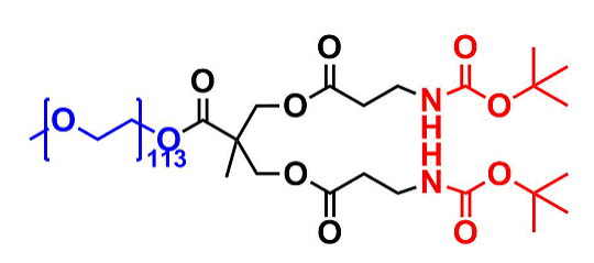 bis-MPA Dendronised mPEG 5k, NHBOC Functional, G1 甲氧基-聚乙二醇5k核的二羟甲基丙酸叔丁氧羰基修饰的一代树状聚合物交联产品
