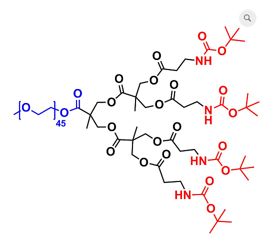 bis-MPA Dendronised mPEG 2k, NHBOC Functional, G2 甲氧基-聚乙二醇2k核的二羟甲基丙酸叔丁氧羰基修饰的二代树状聚合物交联产品