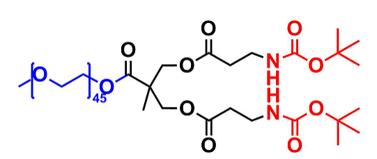bis-MPA Dendronised mPEG 2k, NHBOC Functional, G1 甲氧基-聚乙二醇2k核的二羟甲基丙酸叔丁氧羰基修饰的一代树状聚合物交联产品