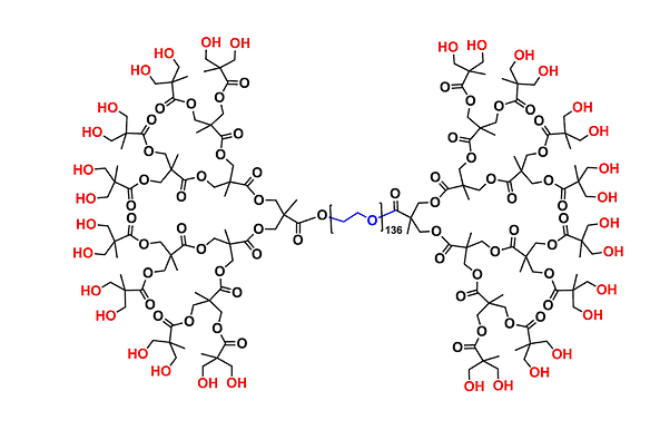 bis-MPA Dendronised PEG 6k, Hydroxyl Functional, G4 聚乙二醇6k核的二羟甲基丙酸羟基修饰的四代树状聚合物交联产品