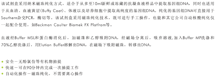 96孔磁珠血液DNA大量抽提试剂盒